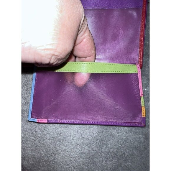 NICOLI Womens Red Leather Multicolor Interior Bifold Zip Around Wallet - Picture 10 of 11